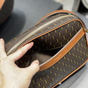 Saint Laurent  Canvas Smooth Calfskin Le Monogramme Camera Bag Chestnut