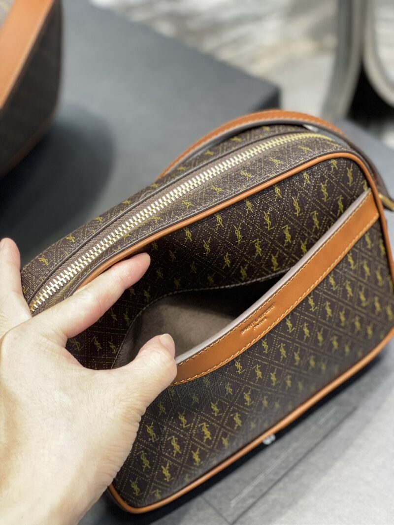 Saint Laurent  Canvas Smooth Calfskin Le Monogramme Camera Bag Chestnut
