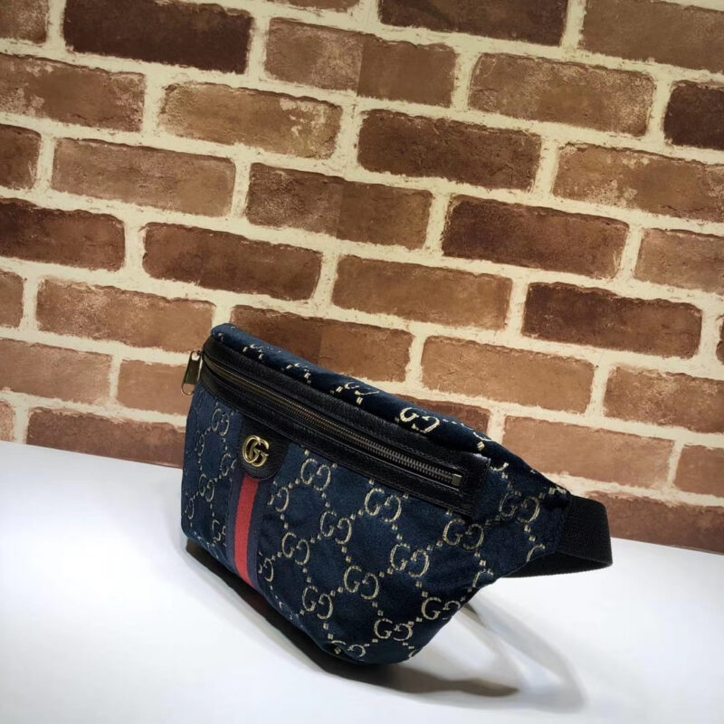 103e0002 Gucci Belt Bag GG Velvet Blue in Velvet with Brass-tone