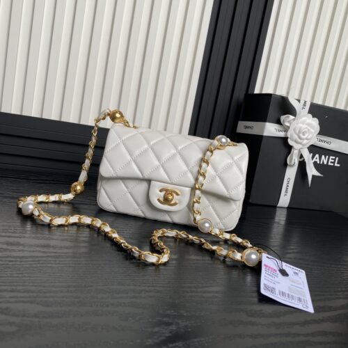 110e1364-1 Chanel Mini Flap Bag Top Handle Pearl Chain