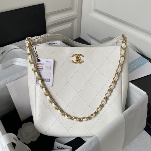 126a67f7 Chanel Calfskin Hobo Bag White/Black