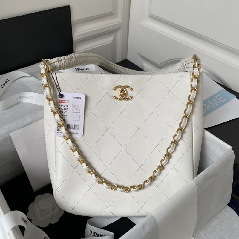 Chanel Calfskin Hobo Bag White/Black