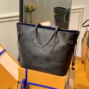 LV NEVERFULL MM 32 BLACK EMBOSSED COWHIDE LEATHER