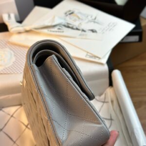 CHANEL FLAP BAG 25CM GOLD HARDWARE GREY CAVIAR