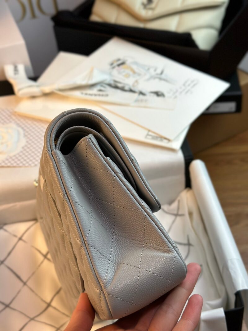 CHANEL FLAP BAG 25CM GOLD HARDWARE GREY CAVIAR