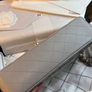CHANEL FLAP BAG 25CM GOLD HARDWARE GREY CAVIAR