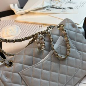 CHANEL FLAP BAG 25CM GOLD HARDWARE GREY CAVIAR