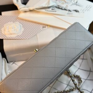 CHANEL FLAP BAG 25CM GOLD HARDWARE GREY CAVIAR