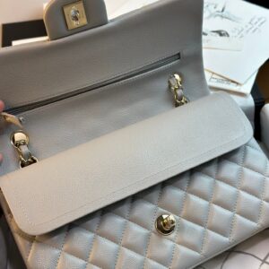 CHANEL FLAP BAG 25CM GOLD HARDWARE GREY CAVIAR