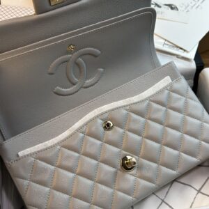 CHANEL FLAP BAG 25CM GOLD HARDWARE GREY CAVIAR