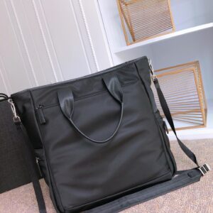 TOTE BAG 38 IN BLACK RE-NYLON AND SAFFIANO LEATHER TRIM