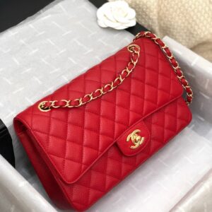 FLAP BAG MEDIUM 25CM RED CAVIAR GOLD HARDWARE