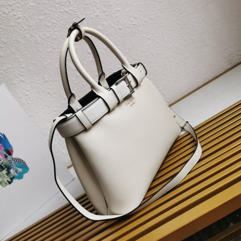 Prada White/Black Prada Buckle small leather handbag with belt