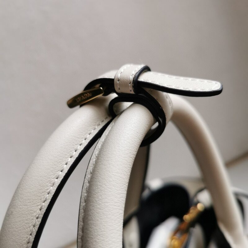 Prada White/Black Prada Buckle small leather handbag with belt