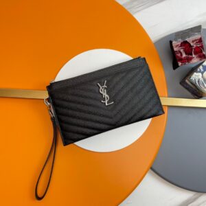 YSL CASSANDRE MATTELASÈ LARGE ZIPPED POUCH IN GRAIN DE POUDRE EMBOSSED LEATHER
