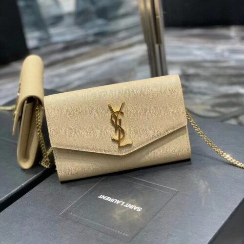 1cbd0dde Saint Laurent Grain De Poudre Uptown Chain Wallet White