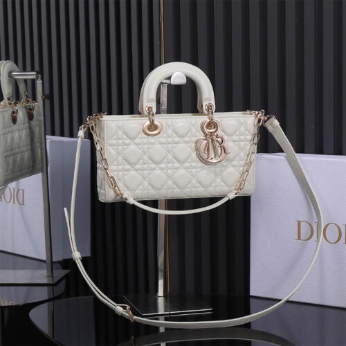 2-159 Dior Medium White Lady D-Joy Bag