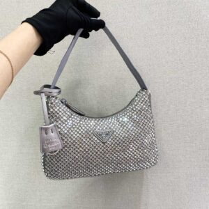 SPARKLING HOBO BAG 23 IN SILVER NYLON ATTACHED FULLY CRYSTALS