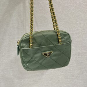 QUILTED HOBO BAG 19 IN PICKLE GREEN HANDMADE NYLON GOLD HARDWARE