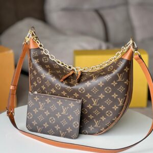 LV 25S LOOP HOBO 38 IN BROWN MONOGRAM COATED CANVAS GOLD HARDWARE