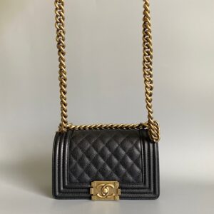 CHANEL SMALL BOY BAG 20 IN BLACK LAMBSKIN GOLD HARDWARE