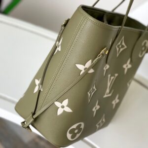 LV NEVERFULL MM KHAKI CREAM MONOGRAM EMPREINTE LEATHER
