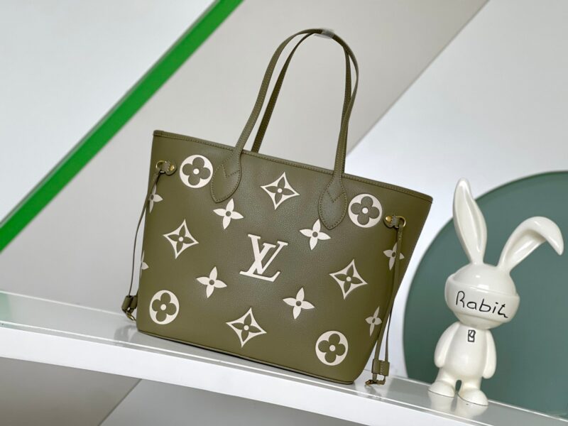 LV NEVERFULL MM KHAKI CREAM MONOGRAM EMPREINTE LEATHER
