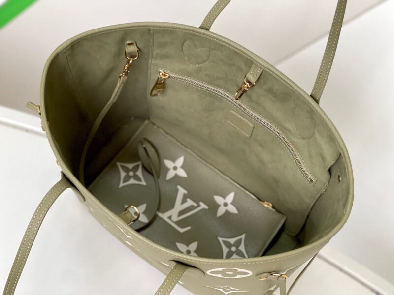 LV NEVERFULL MM KHAKI CREAM MONOGRAM EMPREINTE LEATHER