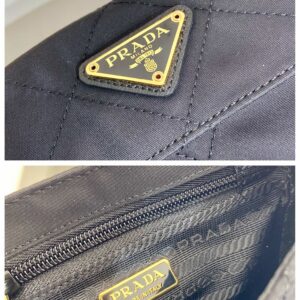 MINI QUILTED FLAP BAG 14 IN BLACK RE-NYLON FABRIC GOLD CHAIN