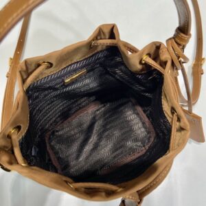 BUCKET BAG 19 IN RUSSET BROWN RE-NYLON AND CALFSKIN HANDLE