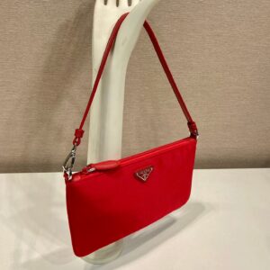 SHOULDER BAG 24 WITH TRIANGLE LOGO IN PASSION RED RE-NYLON FABRIC
