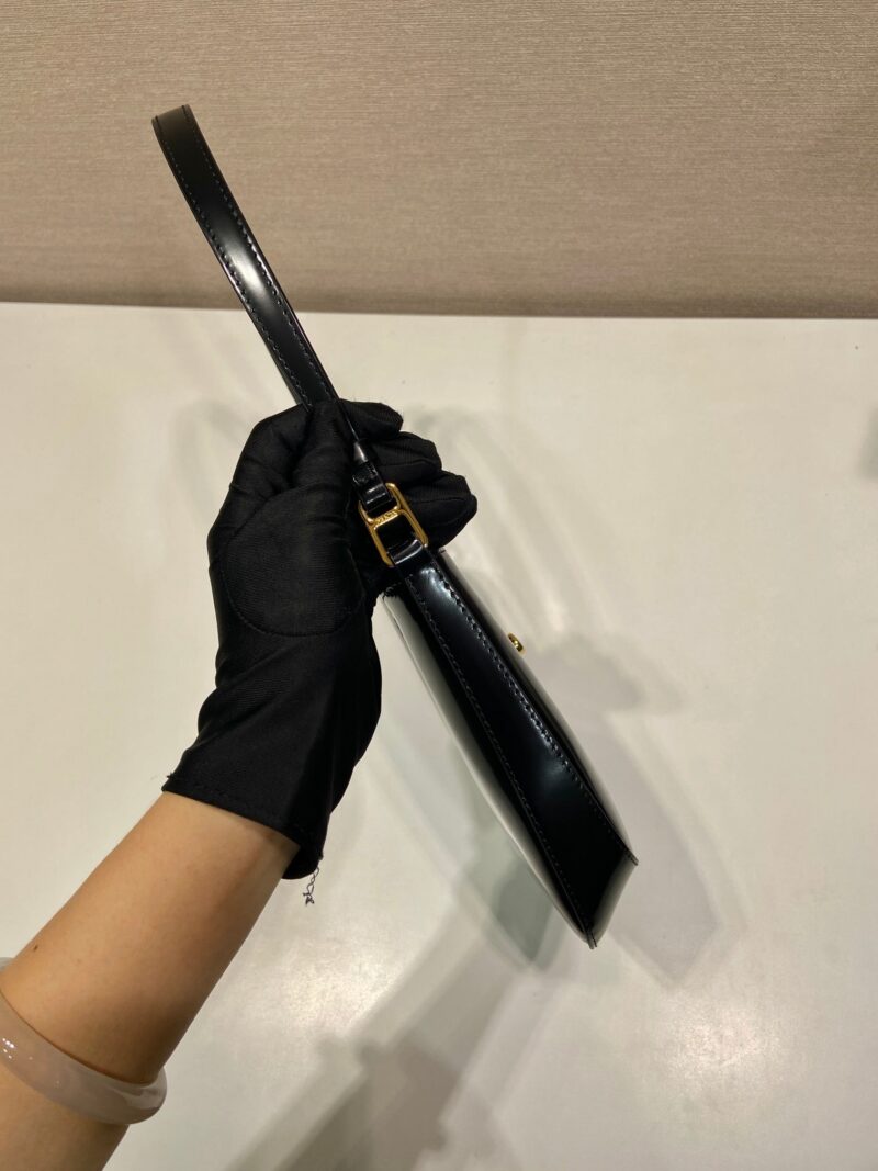 PRADA CLEO SHOULDER BAG 22 IN BLACK BRUSHED LAMBSKIN WITH CLASP CLOSURE