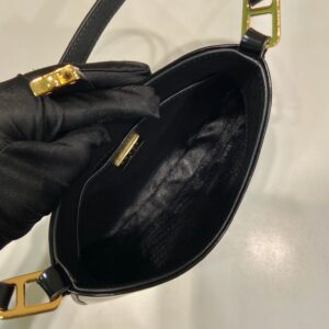 PRADA CLEO SHOULDER BAG 22 IN BLACK BRUSHED LAMBSKIN WITH CLASP CLOSURE