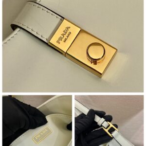 PRADA CLEO SHOULDER BAG 22 IN WHITE BRUSHED LAMBSKIN WITH CLASP CLOSURE