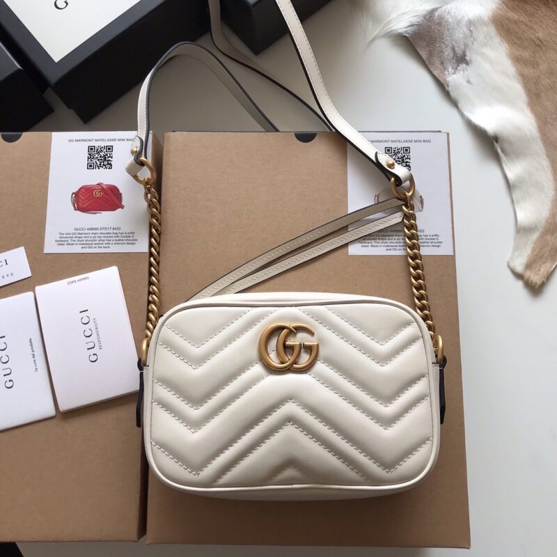 GUCCI Calfskin Matelasse Mini GG Marmont Chain Shoulder