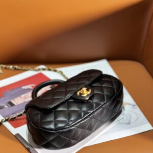 Chanel 24C Top Handle Flap Bag in Black Lambskin