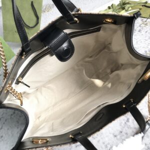 Gucci Brown Large GG Canvas 1955 Horsebit Chain Tote Beige