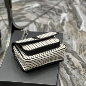 Saint Laurent Cotton Canvas Striped Vintage Calfskin Monogram Medium Niki Chain Satchel