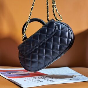 Chanel 24C Top Handle Flap Bag in Black Lambskin