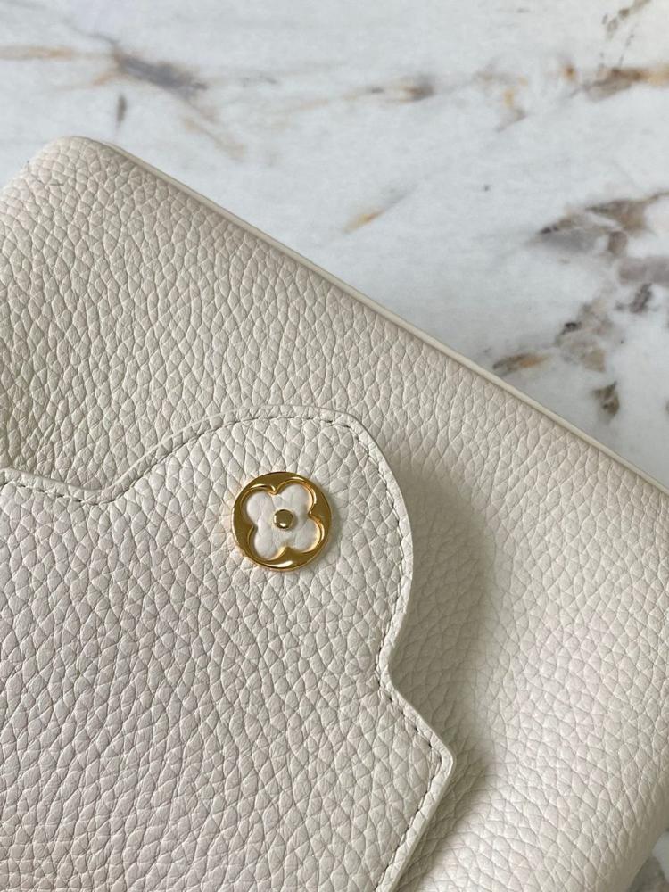 Louis Vuitton LV Capucines Beige LV Pattern Purple 21cm