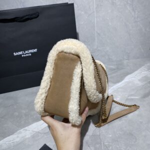 Saint Laurent Medium Niki Shoulder Bag in Tan/Cream Nubuck and Shearling Brown Beige