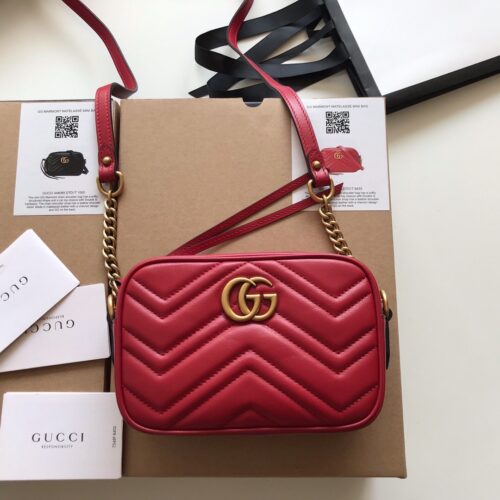 3642aa43 GUCCI Calfskin Matelasse Mini GG Marmont Chain Shoulder
