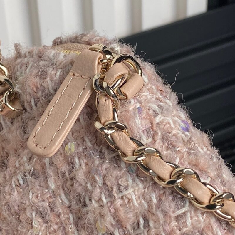 Chanel 24B Cc Quilted Chain Top Handle Pink Tweed / Sequin