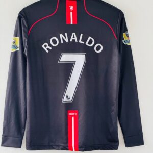 Manchester United Away Kit Embroidery - A Classic Red Devils Masterpiece  Ronaldo full sleeve(black)
