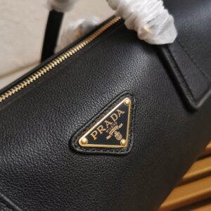 Prada Black Medium leather top-handle bag with padlock