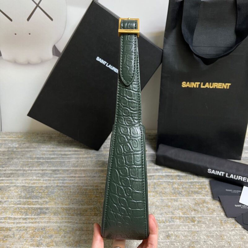 SAINT LAURENT Le 5 À 7 Green Crocodile-effect Leather Shoulder Bag In Dark Green