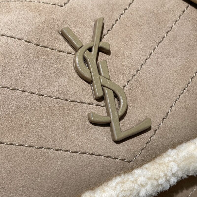 Saint Laurent Medium Niki Shoulder Bag in Tan/Cream Nubuck and Shearling Brown Beige