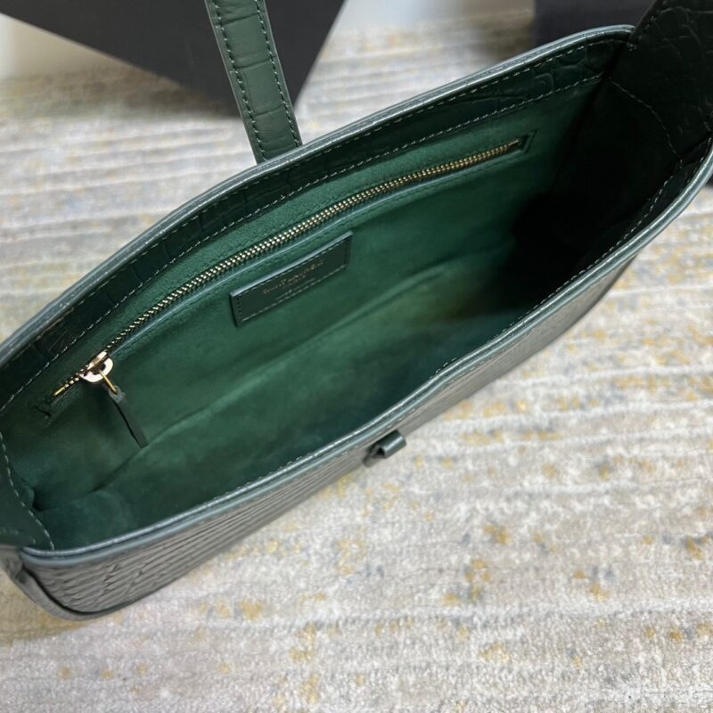 SAINT LAURENT Le 5 À 7 Green Crocodile-effect Leather Shoulder Bag In Dark Green