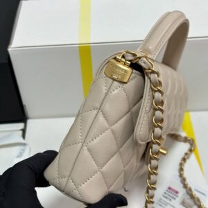 Chanel Beige Leather Small Top Handle Flap Bag
