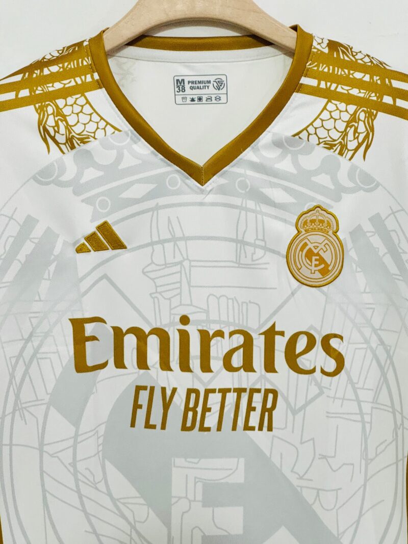 Unleash Royal Power with the 2024-25 Real Madrid Gold Dragon Jersey – Embroidery Edition